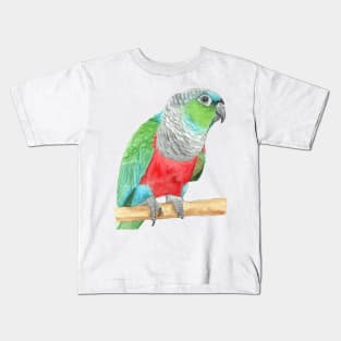 Crimson-bellied parakeet watercolor - conure painting bird portrait Kids T-Shirt